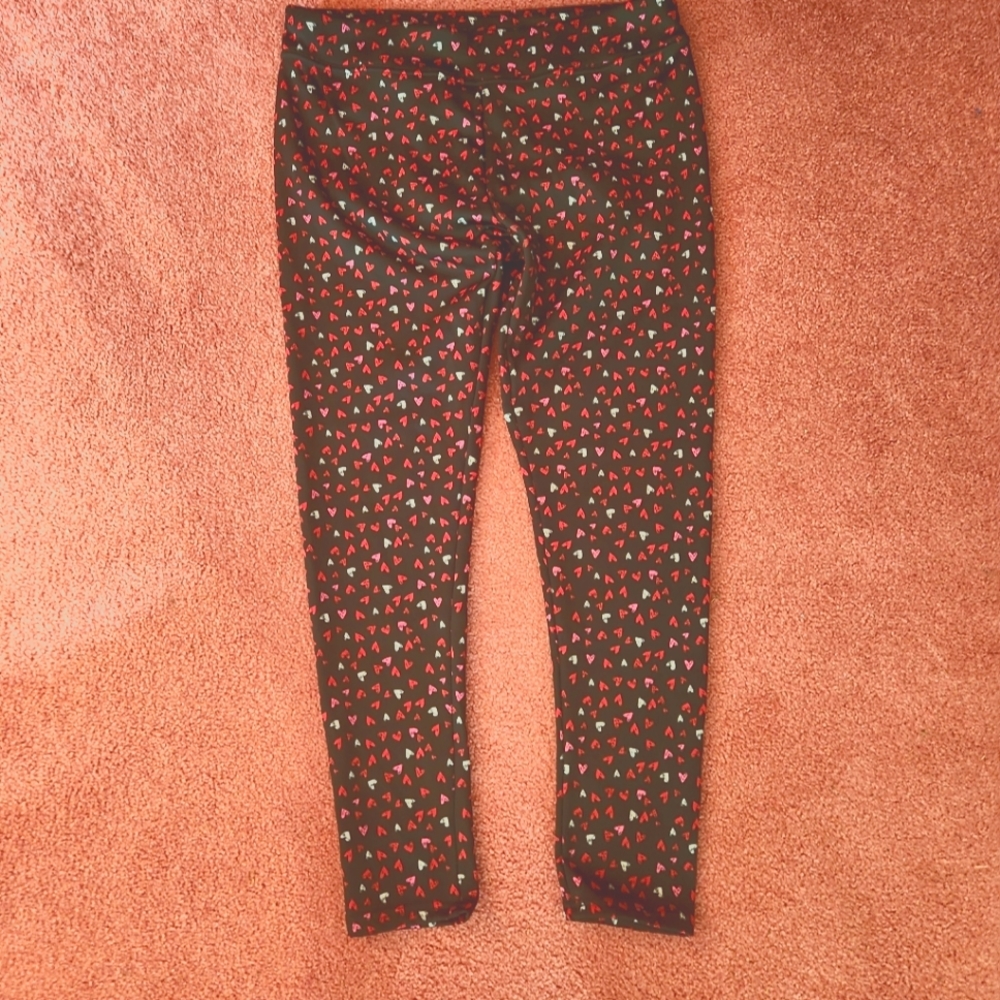 Valentine Heart Print fleece-lined leggings. Size L.